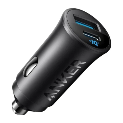 Complete Black Anker PowerDrive 30W two-port car charger
