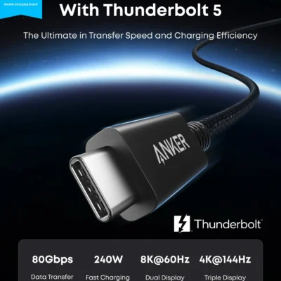 Anker Prime Thunderbolt 5 Cable (1m, 80Gbps, 240W, 8K)