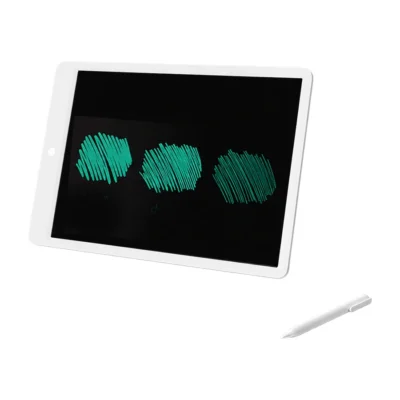 Complete Monochrome Green Mi LCD Writing Tablet 13.5-inch with stylus on white background
