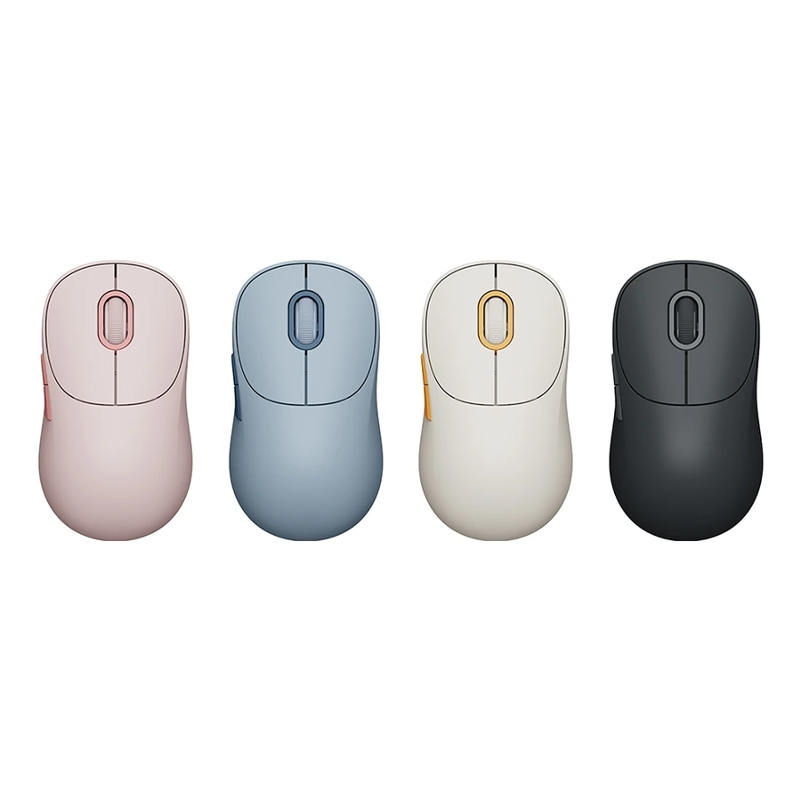 Xiaomi Wireless Mouse 3 — complete Pink, Blue, Off-white and Dark grey colour lineup