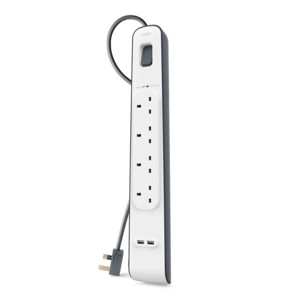 Belkin 4-Outlet Surge Protection Strip With 2.4 Amp 2XUSB Charging, 2M Power Cord