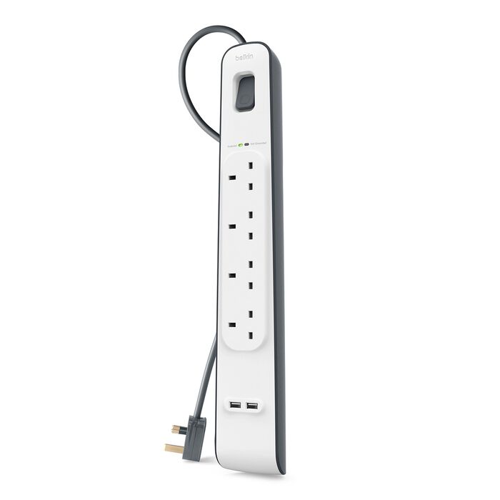 Belkin 4-Outlet Surge Protection Strip With 2.4 Amp 2XUSB Charging, 2M Power Cord
