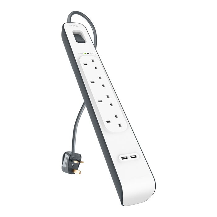 Belkin 4-Outlet Surge Protection Strip With 2.4 Amp 2XUSB Charging, 2M Power Cord
