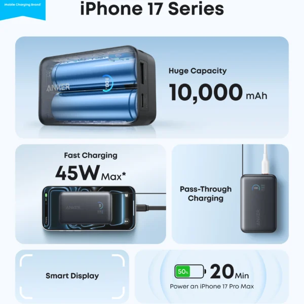 Anker Nano Power Bank 10,000mAh, 45W With Retractable USB-C Cable