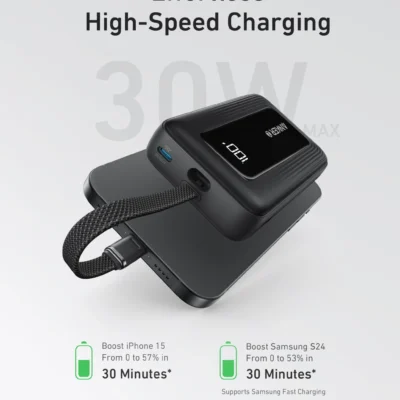 Anker Zolo Power Bank 10,000mAh, 30W Built-in USB-C Cable