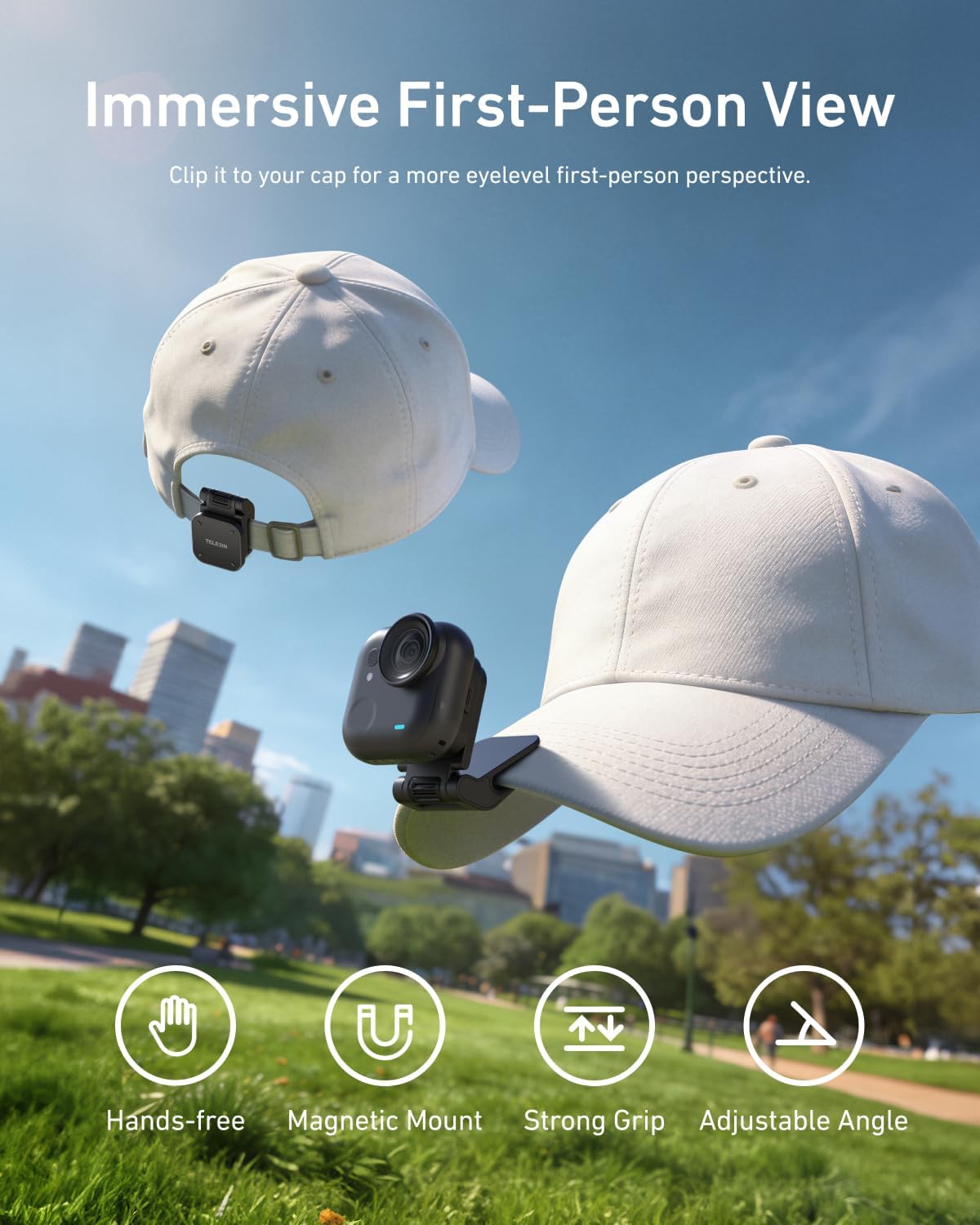 Telesin Magnetic Quick Release Hat Cap Clip Mount for Insta360 Go Ultra