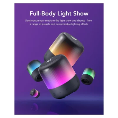 Complete Soundcore Glow Mini speakers showing music-synchronised body lights