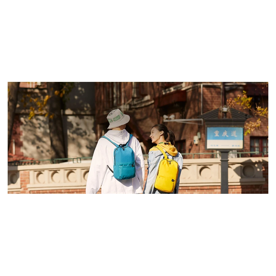 Mi Casual Daypack — complete Bright blue daypack in use; companion bag shown