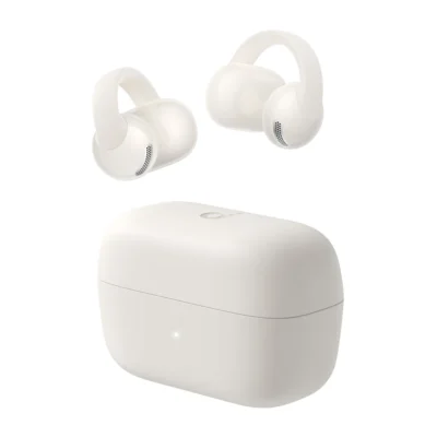 Soundcore C50i Open-Ear Earbuds — complete White ear clips and charging case