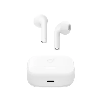 Soundcore K20i — complete White earbuds and closed charging case