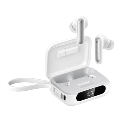 Complete Soundcore P41i White (Built-In Lightning Adapter) earbuds and phone-charging case