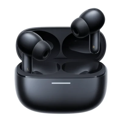 Redmi Buds 6 Pro Space Black — complete earbuds and charging case view
