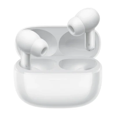 Redmi Buds 6 Pro Glacier White — complete earbuds and charging case view