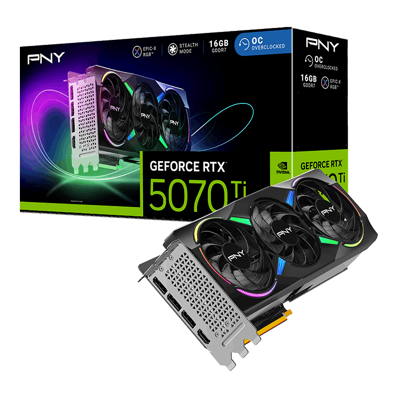 PNY GeForce RTX 5070 Ti EPIC-X RGB Overclocked Triple Fan Plus 16GB GDDR7 GPU