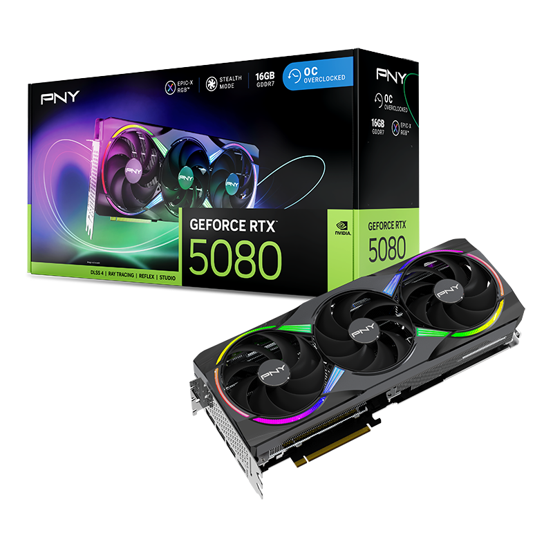 PNY GeForce RTX 5080 ARGB EPIC-X RGB OC Triple Fan 16GB GDDR7 GPU