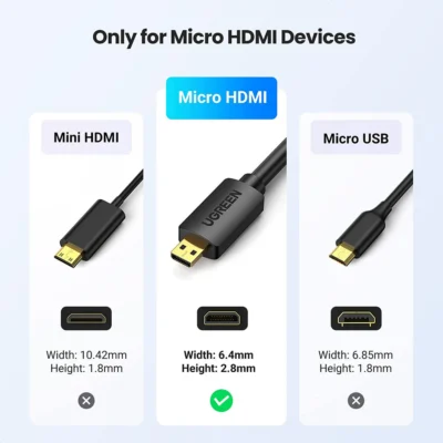 UGREEN Micro HDMI to HDMI 4K Cable Male to Male Black 1m (HD127)