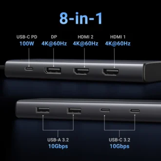 UGREEN 8-in-1 Multifunction Adapter USB-C to Dual HDMI + DisplayPort + USB 3.2 + PD CM639 (UG-35625)