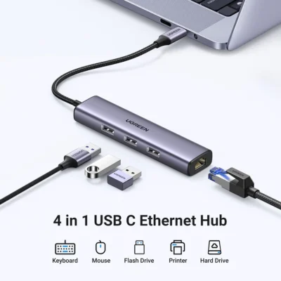 UGREEN USB-C to 3×USB 3.0 Hub + Gigabit Ethernet Adapter (CM475 / UG-60600)
