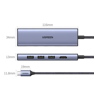 UGREEN 6-in-1 Multifunction Adapter Type-C to 3× USB 3.0 + 4K HDMI + SD/TF Card Reader CM511 (UG-20956A)