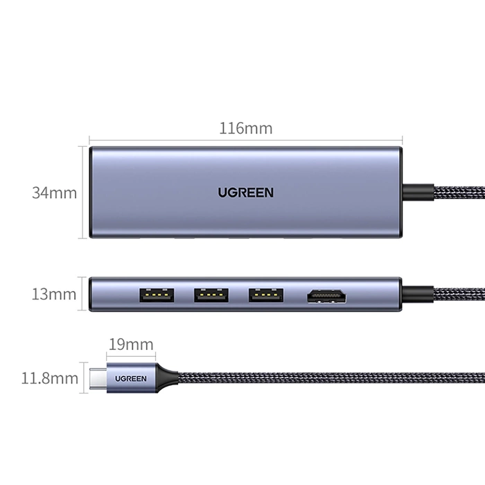 UGREEN 6-in-1 Multifunction Adapter Type-C to 3× USB 3.0 + 4K HDMI + SD/TF Card Reader CM511 (UG-20956A)