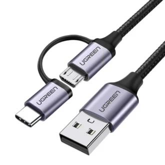 UGREEN USB-A to Micro USB + USB Type-C Cable 1m (Black) (US177)