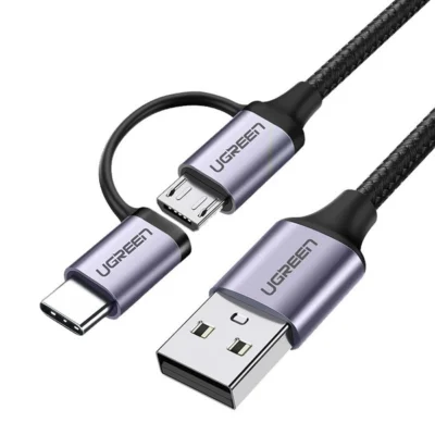 UGREEN USB-A to Micro USB + USB Type-C Cable 1m (Black) (US177)