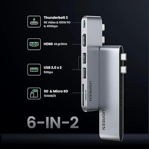 UGREEN 6-in-2 USB-C Multifunction Adapter for MacBook (CM380 / UG-80856)