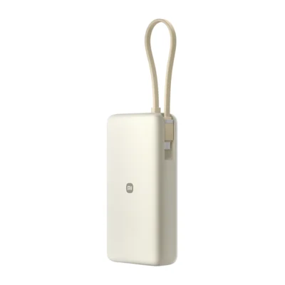Complete Tan Xiaomi 67W 20000mAh power bank with integrated USB-C cable loop