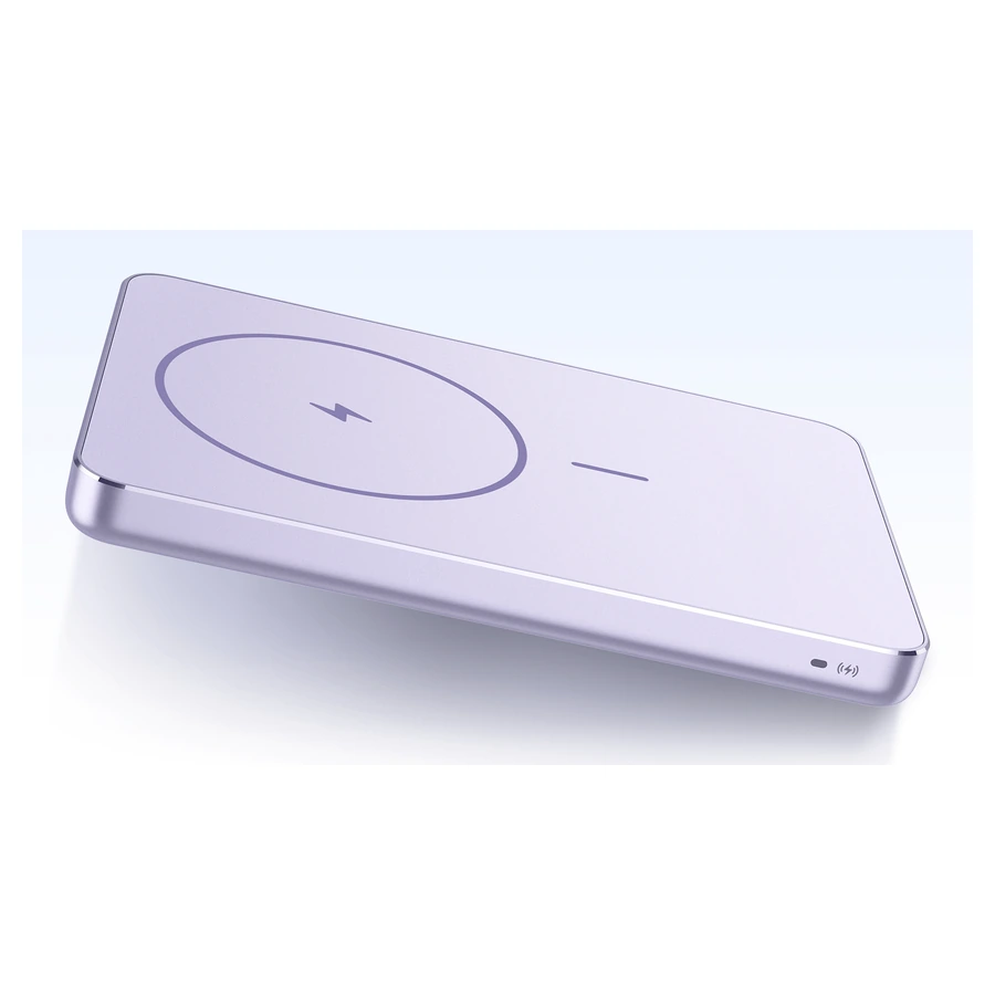 Complete Purple Xiaomi Super Slim Magnetic Power Bank 5000 in angled view
