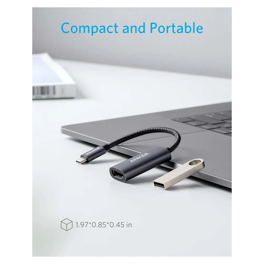 Anker 310 USB-C Adapter (4K HDMI) — complete adapter and lead beside laptop