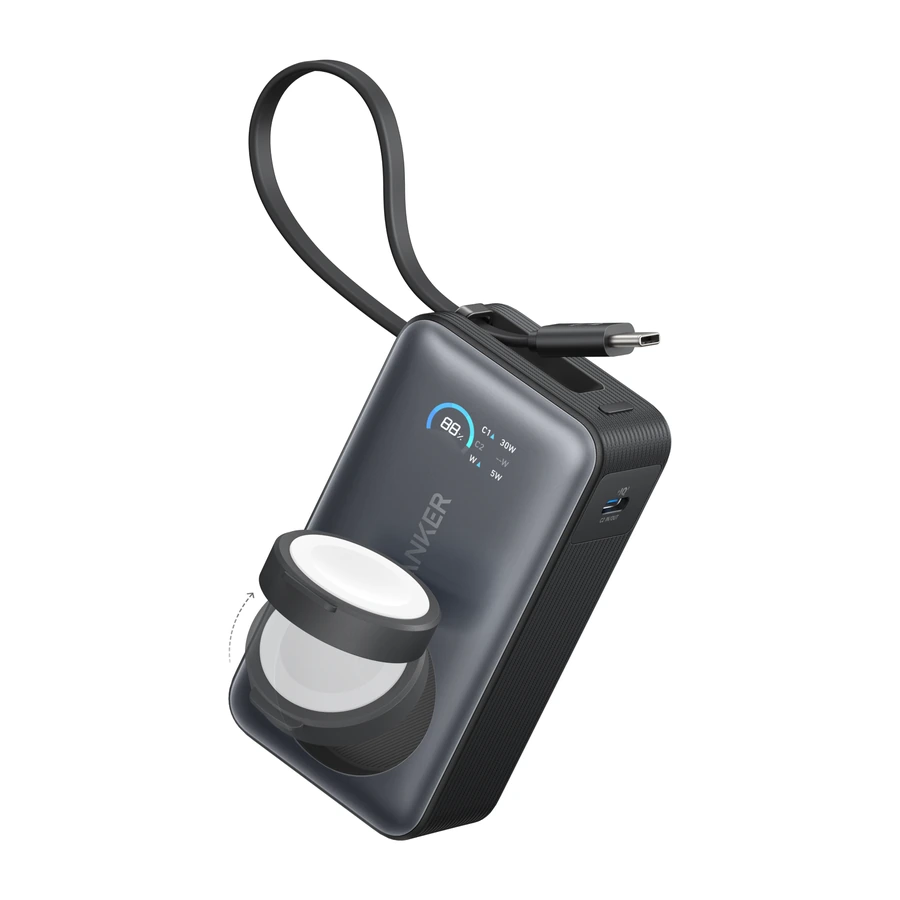Anker MagGo Power Bank 10000mAh for Apple Watch — complete Black power bank with cable and watch charging module