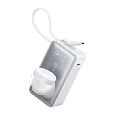 Anker MagGo Power Bank 10000mAh for Apple Watch — complete White power bank with cable and watch charging module