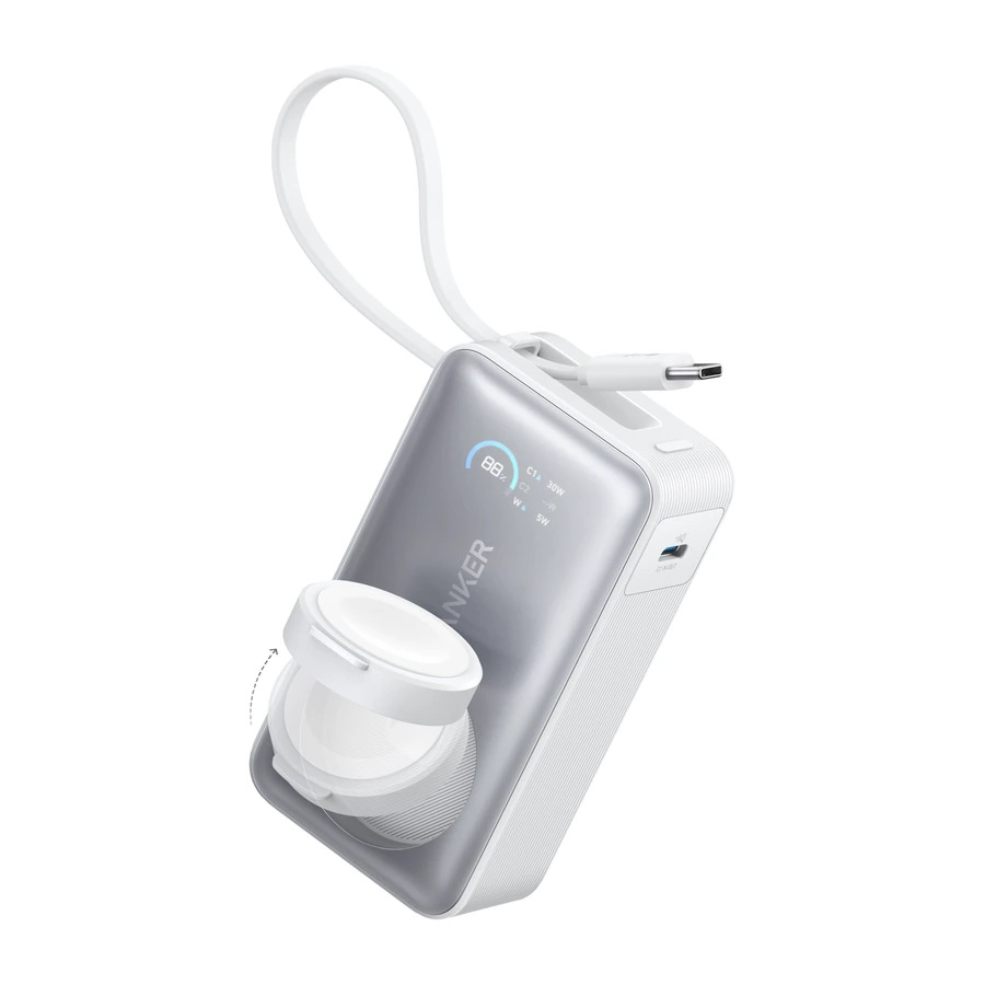 Anker MagGo Power Bank 10000mAh for Apple Watch — complete White power bank with cable and watch charging module