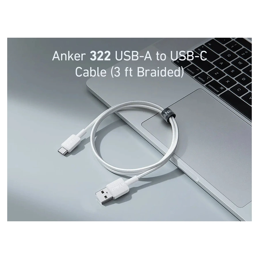 Complete White Anker322 USB-A toUSB-C braided3ft cable