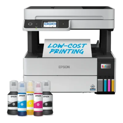 Epson EcoTank L6490, front with ink bottles