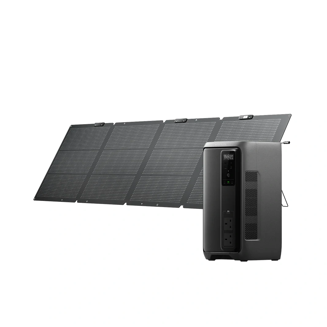 EcoFlow DELTA 3 2000 Air shown with an optional solar panel sold separately