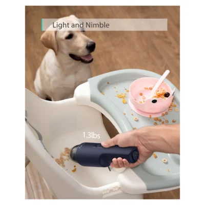 Eufy HomeVac H11 Pure — complete Blue vacuum cleaning a high chair