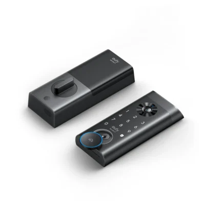 Eufy Video Smart Lock E330 — complete exterior and interior assemblies at angled view
