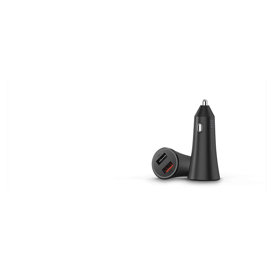 Whole Mi 37W Dual-Port Car Charger displayed upright and lying down