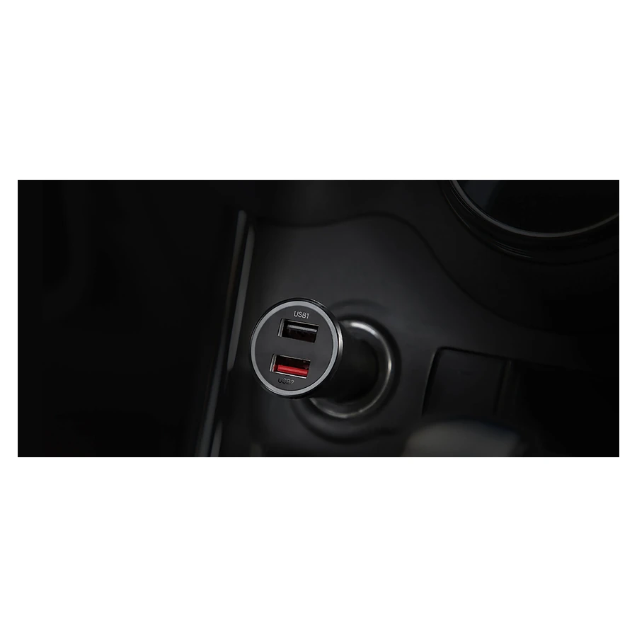 Mi 37W Dual-Port Car Charger installed in a vehicle power socket