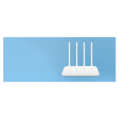 Mi Router 4C viewed from the front against a blue background