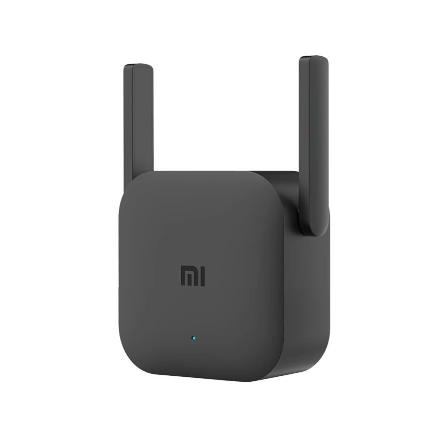 Complete black Mi Wi-Fi Range Extender Pro with both antennas visible