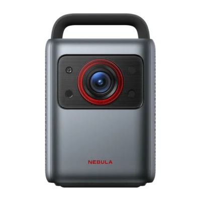 Nebula Cosmos Laser 4K Projector front view and carry handle