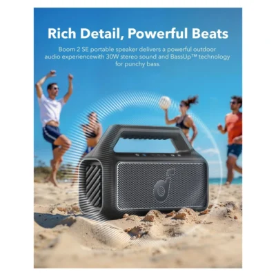 Complete Black Soundcore Boom 2 SE in an official outdoor listening scene