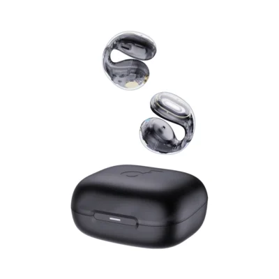 Soundcore C30i Open-Ear Clip Earbuds — complete Clear Black earbuds and charging case