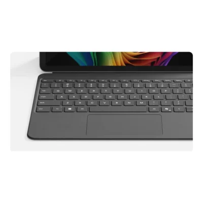 Microsoft Surface Pro 12-inch Keyboard, angled close-up of keyboard and touchpad on compatible device, device sold separately