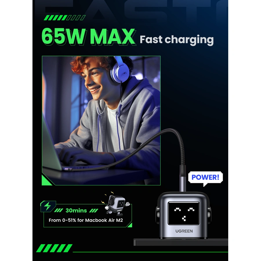 UGREEN Uno 65W 3-Port GaN Charger UK - Image 3