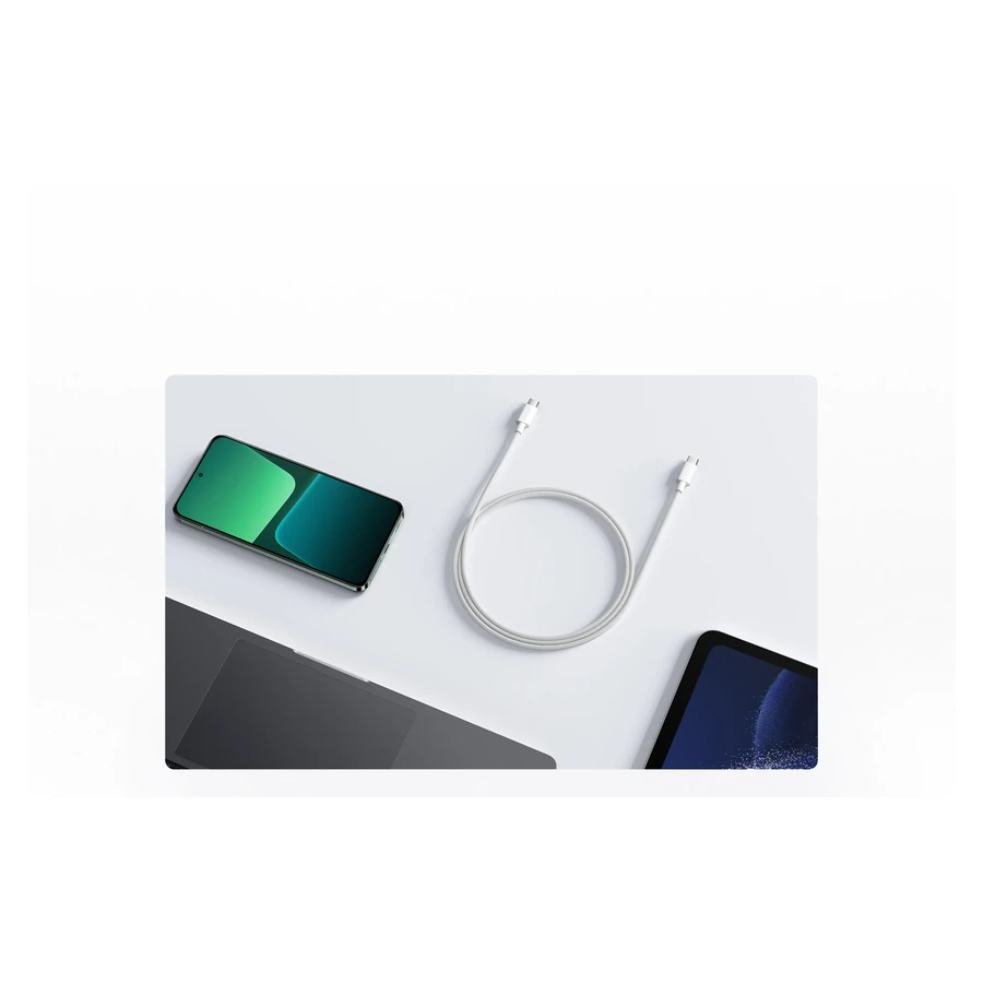 Xiaomi 3A Braided USB-C to USB-C Cable (1m) — complete coiled White cable on a desk