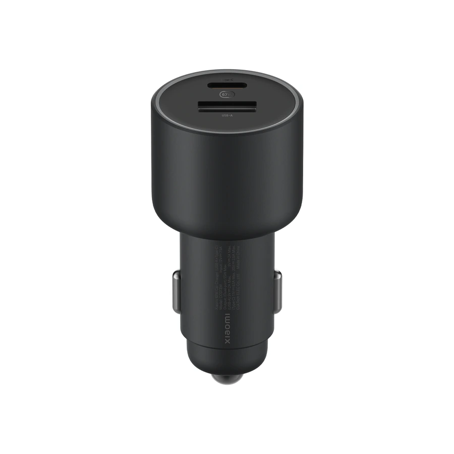 Complete black Xiaomi 67W Car Charger with USB-C and USB-A ports visible