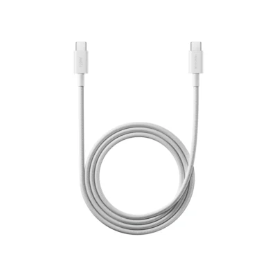 Complete coiled White Xiaomi 6A braided cable with both USB-C connectors visible